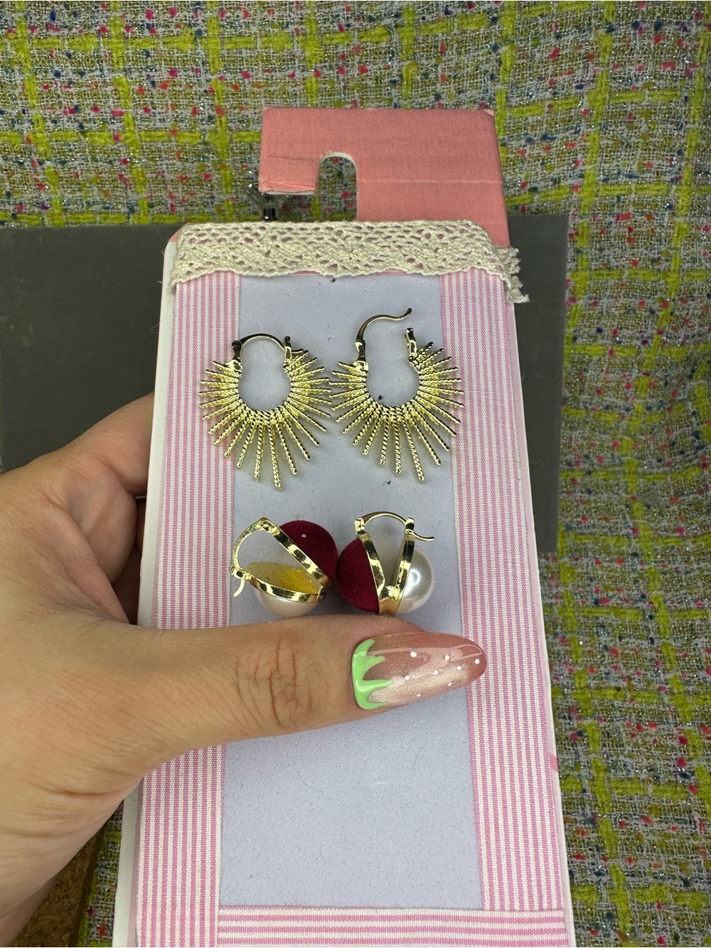 Gold Sunburst and Pearl Drop Earring Set - 2 pairs